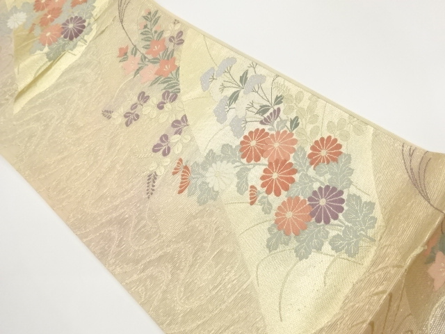 JAPANESE FUKURO OBI FOR SUMMER / WOVEN AUTUMN FLOWERS